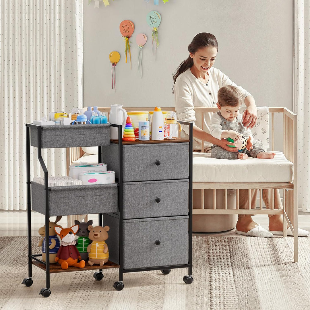 Baby-Windel-Caddy Organizer und Aufbewahrung – 3-stöckiger Rollwagen mit Trennwänden und Schubladen,