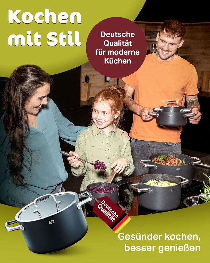 RÖSLE EBONIC Kochtopf 20 cm Induktion – Topf 20cm mit Deckel – ProNero Keramik Antihaftbeschichtung