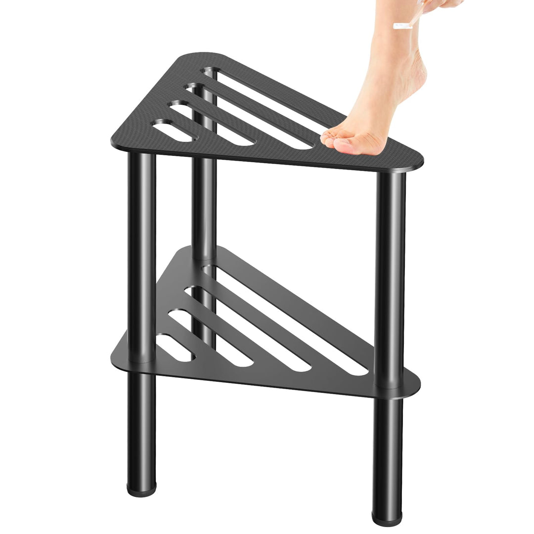 Rostfreier-Eck-Duschfusshocker, Duschfussstützenbank mit Ablagefach für Innendusche, 36CM Höhe, 150K