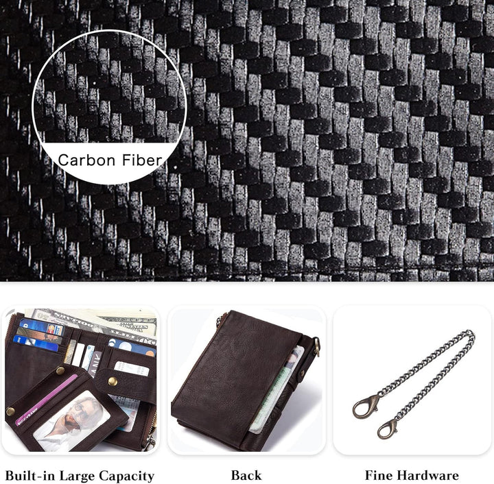 PORRASSO Leder Geldbörse RFID Schutz Damen Geldbeutel Kreditkartenetui mit Kette Multifunktional Por