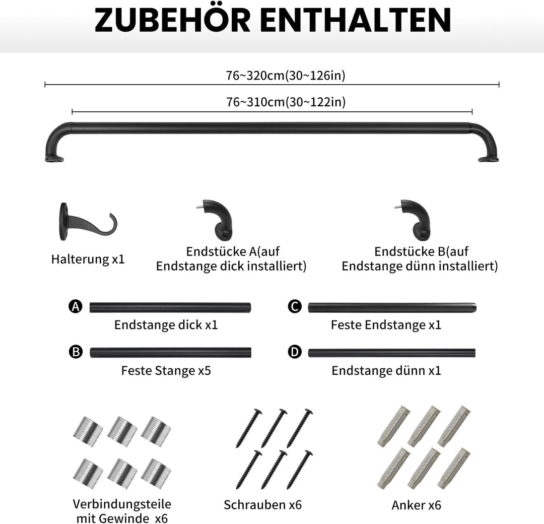 Vorhangstange Gardinenstange für Verdunkelungsvorhänge, verstellbare ausziehbare Vorhangstange rutsc