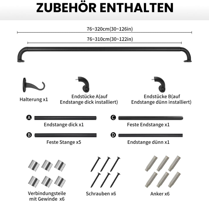 Vorhangstange Gardinenstange für Verdunkelungsvorhänge, verstellbare ausziehbare Vorhangstange rutsc