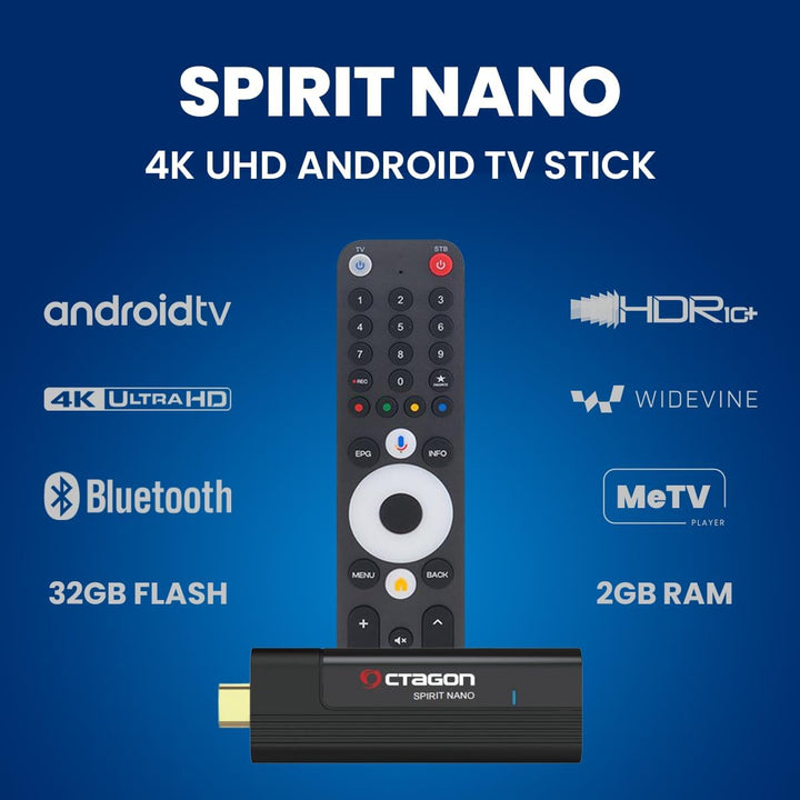 [ Test SEHR GUT, Note 1.1 *] OCTAGON Spirit Nano 4K UHD Android TV Stick + DVBSHOP HDMI Adapter, für