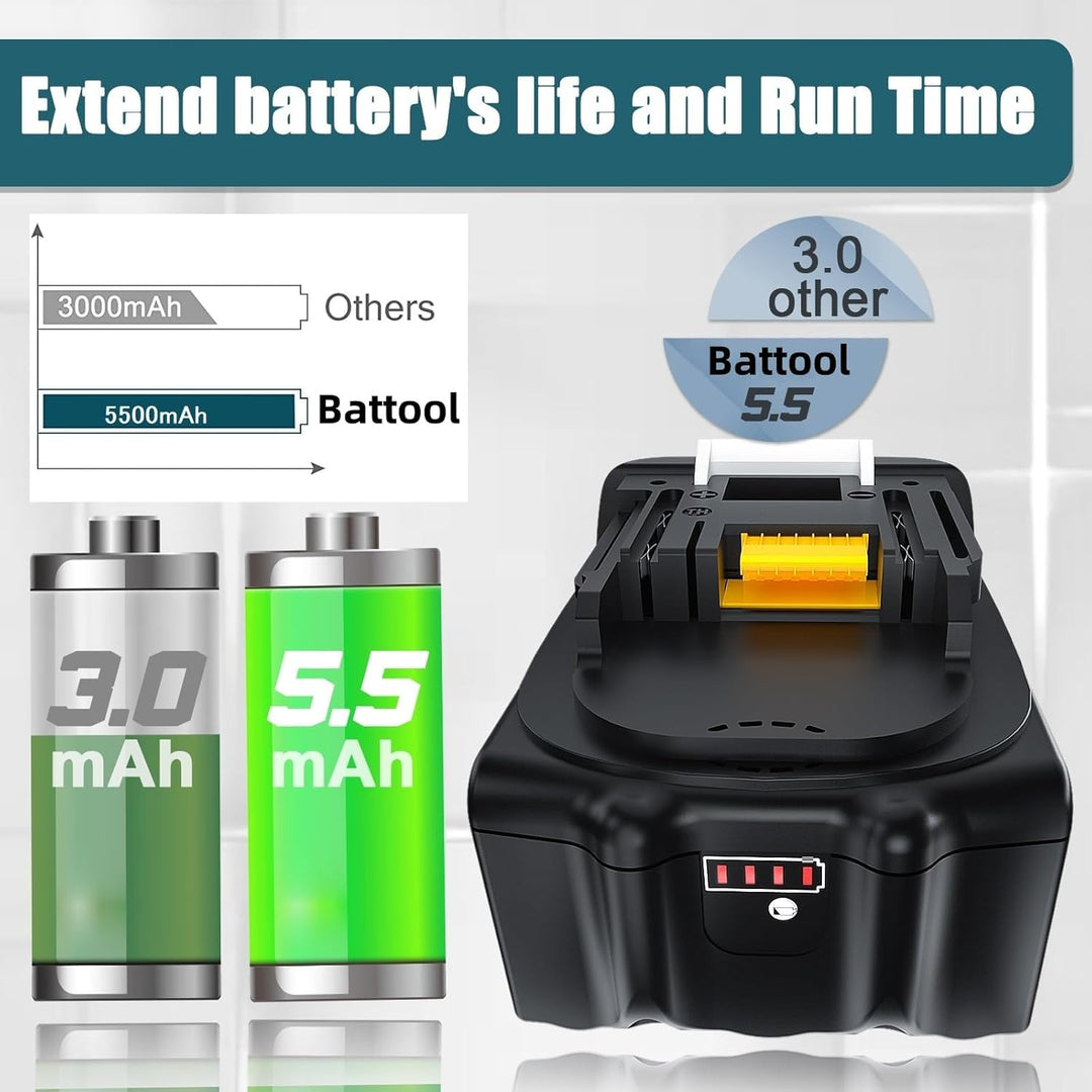 2 Stück 18V 5.5Ah/5500mAh Ersatzakku für Akku Li-ion BL1850 BL1850B BL1830 BL1860B BL1845 BL1835 BL1