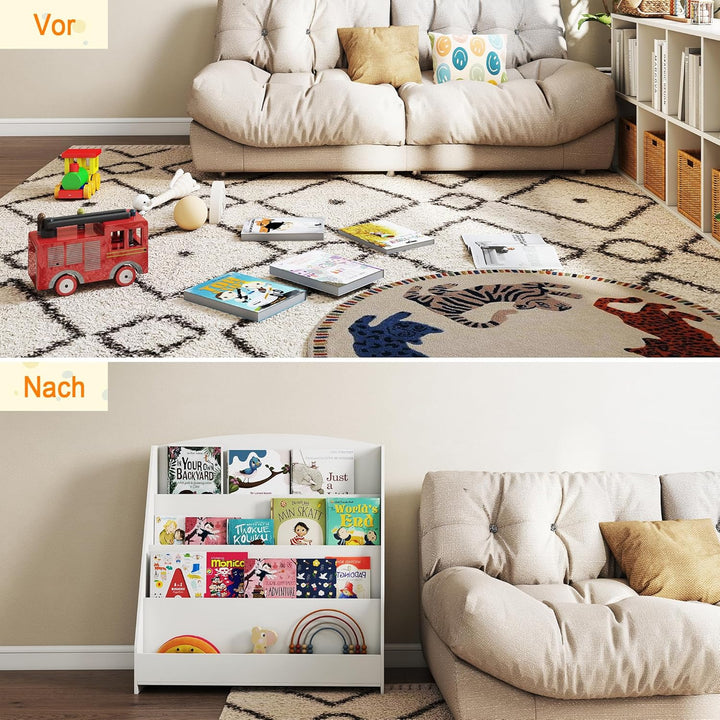 4-stöckiges Kinderbücherregal aus Holz mit 4 Einlegeböden, bücherregal Kinder für Kinderzimmer Kinde
