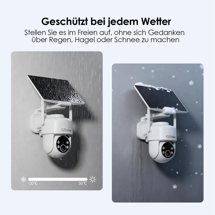 Alles in 1 Überwachungskamera Aussen Akku Solar, 2K, 100% Kabellos, 360° PTZ Kamera Überwachung Auss