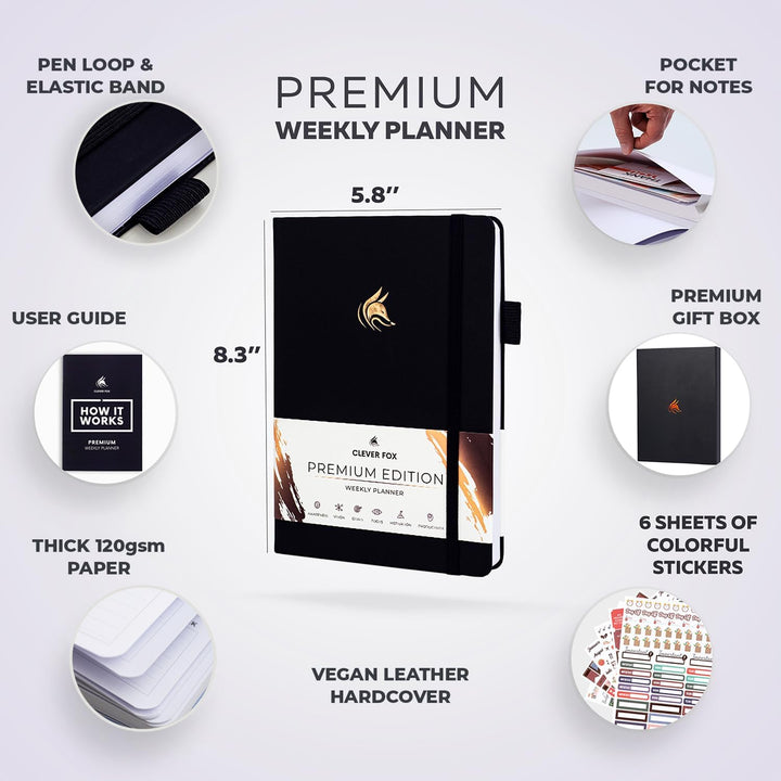Clever Fox Planer Premium Edition - Luxuriöser Wochen & Monatsplaner zur Produktivitätssteigerung un
