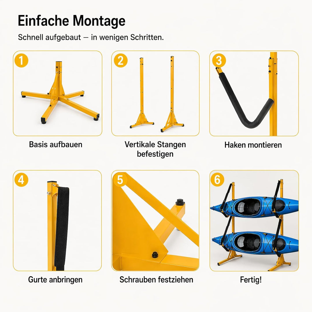 2er-Pack Kajakständer, 73x62,3x142cm Freistehender Kajak-Lagerungsregal Faltbarer Kajak-Bodenaufbewa