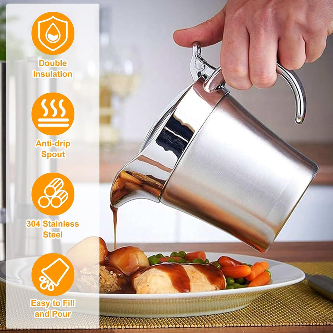 750 ml doppelt isolierte Sauciere, Edelstahl-Saucenkrug mit Klappdeckel, grosser Steak-Saucentopf fü