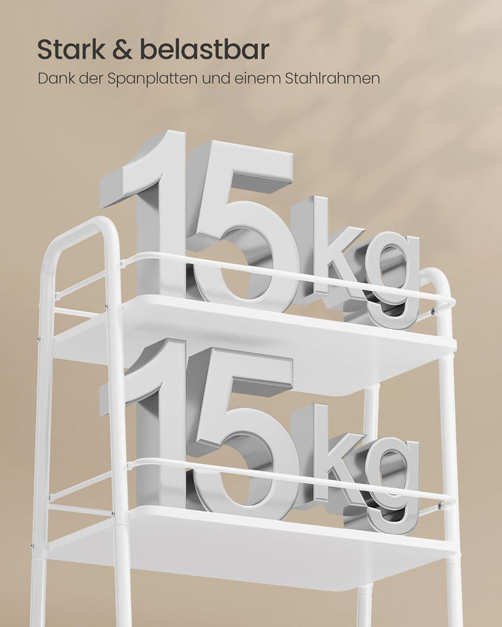 VASAGLE LILEA Kollektion - Rollwagen mit Korb aus Stoff, 3 Ebenen, Servierwagen mit Rollen, Ablagen,