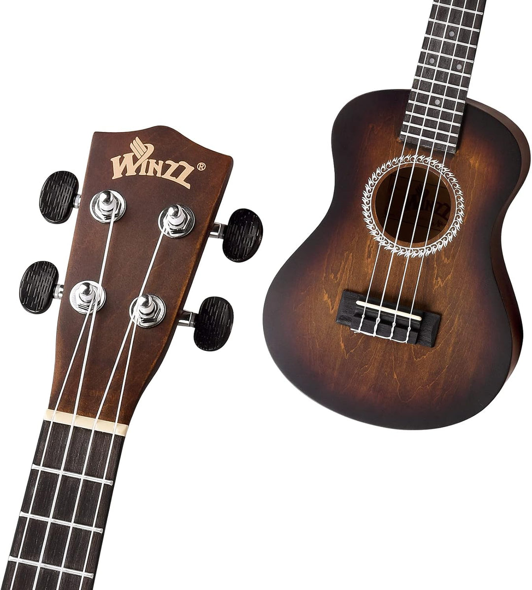 Winzz Ukulele Konzert 23 Zoll Braun, Ukulele Anfänger Set für Erwachsene Kinder, Einzigartiges Farbd