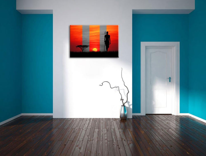 roter Sonnenuntergang in Afrika schwarz/weiss Format: 100x70 auf Leinwand, XXL riesige Bilder fertig