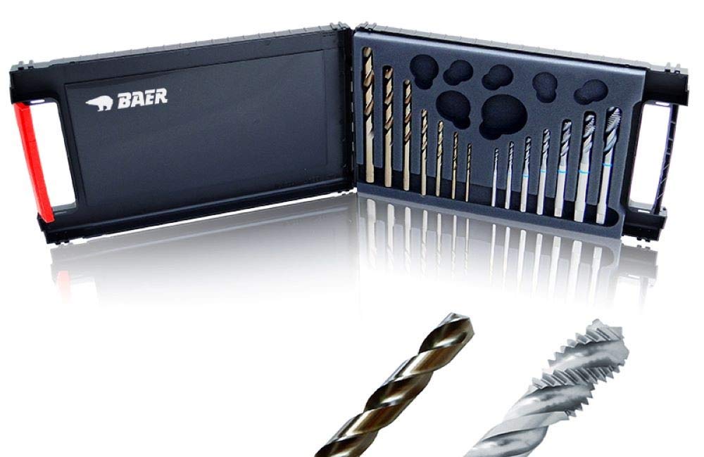 BAER Set HSSE EDELSTAHL: Gewindebohrer Sackloch | Kernlochbohrer: M 3-12 - Gewindeschneid-Set | Bohr