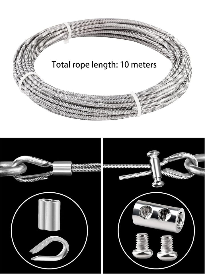 TooTaci 3mm Drahtseil-Set für den Innenbereich – 10M PVC-ummanteltes Edelstahlseil mit M3-Seilendhül