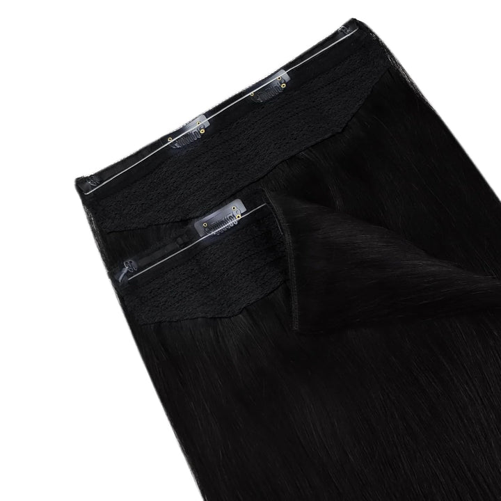 Easyouth Draht Extension Echthaar Schwarz Wire Extension Echthaar 16 Zoll 80g Haarteil mit Draht Ext