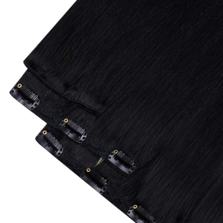 YoungSee Clip in Extensions Schwarz Clip in Extensions Echthaar Lang Echthaar Extensions Clip Schwar