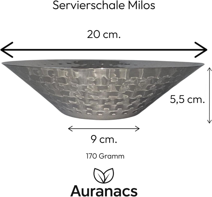 Capri & Milos | 4er Schalen-Set aus Edelstahl | Poliert & gehämmert | 2× Snackschale Ø 16 cm & 2× Se