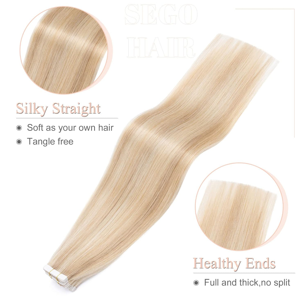 SEGO Tape in Extensions Echthaar Haarverlängerung 20 Pcs 2.5g/Tresse Klebeband Band Haarteil glatt K