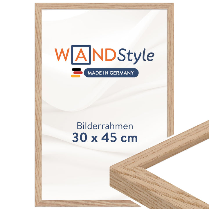 WANDStyle Bilderrahmen Modern 30x45cm I Farbe: Eiche I Fotorahmen I klassischer Holzbilderrahmen I M