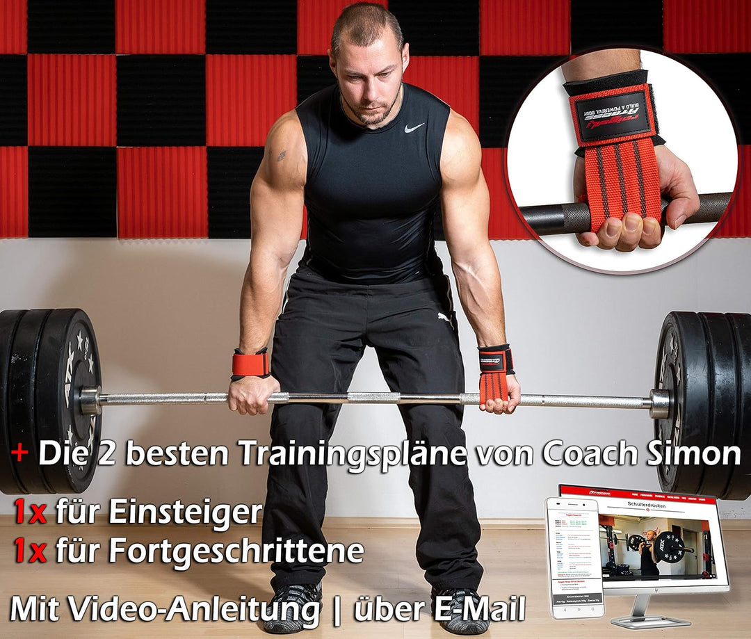Handgelenk Bandagen + Fast Grip Zughilfen [Set] Profi Schnellverschluss (+ Trainingspläne) für Fitne