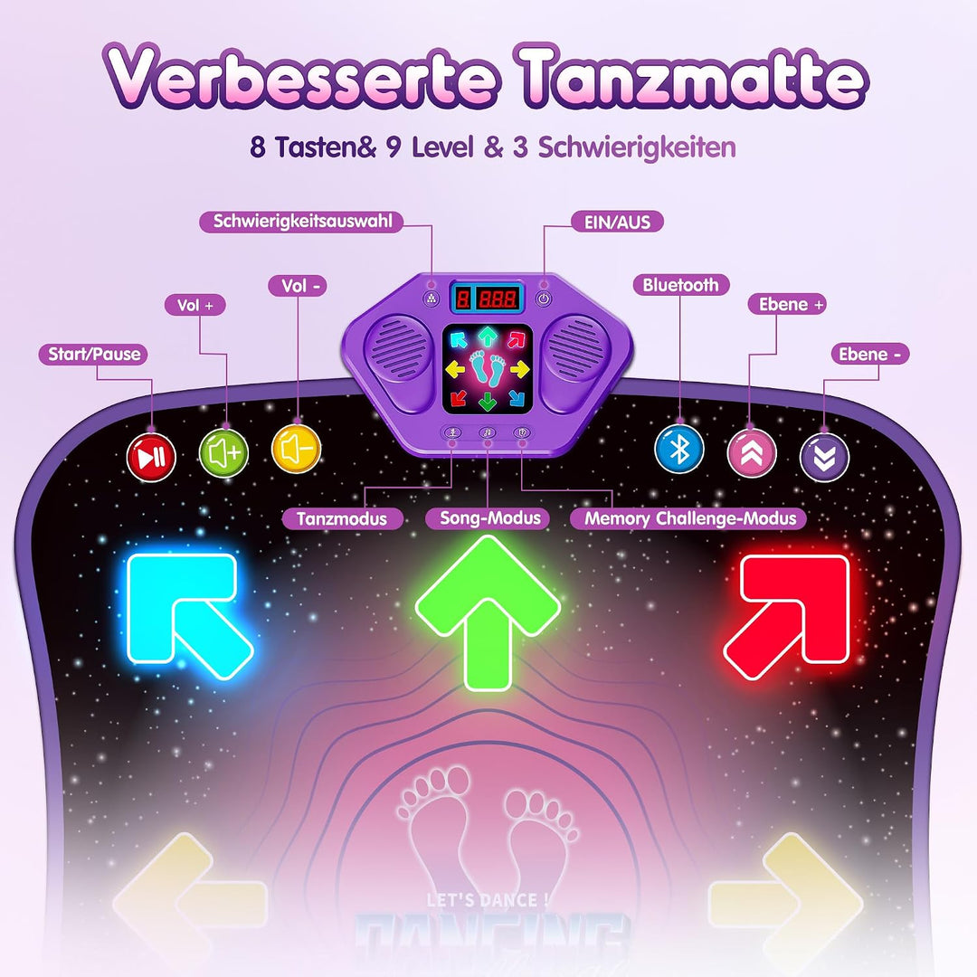 Tanzmatte für Kinder ab 6-8 Jahre Geschenke für Mädchen Tanzmatte mit Bluetooth Beleuchtete Musikmat