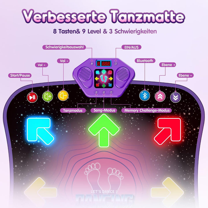 Tanzmatte für Kinder ab 6-8 Jahre Geschenke für Mädchen Tanzmatte mit Bluetooth Beleuchtete Musikmat