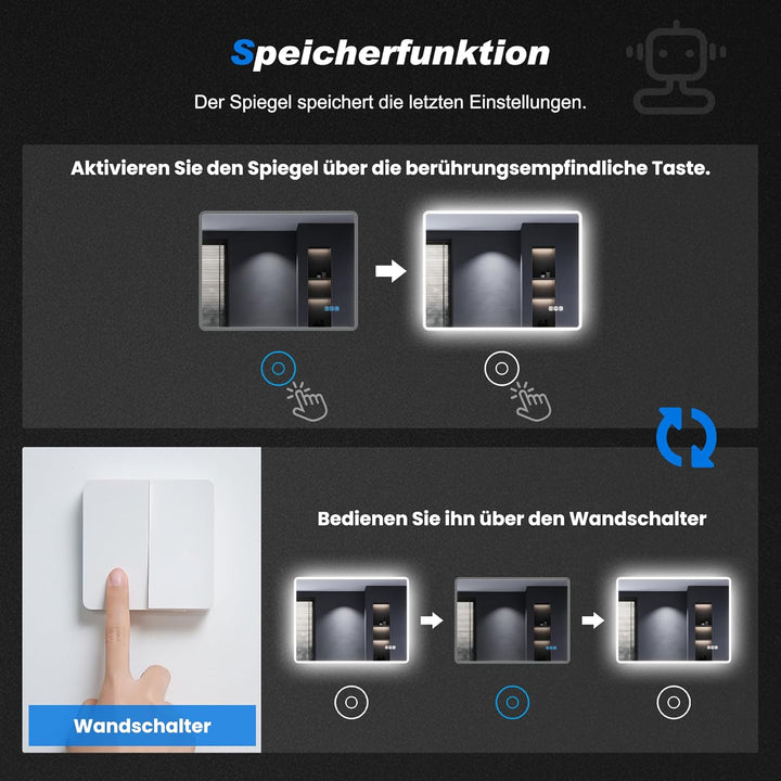 SONNI LED Badspiegel mit Bluetooth 100x60 cm, Badezimmerspiegel mit Beleuchtung und Touch, Steckdose