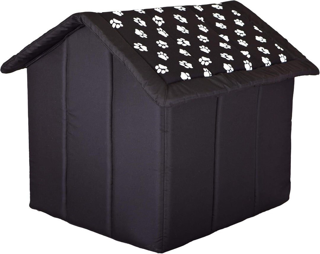 Hundehütte Hundehöhle Hundebett Hundehaus Katzenhöhle Grösse XXXL - 76x72 cm schwarz mit Pfoten 76x7