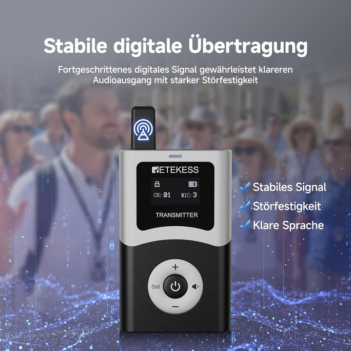 Retekess T130U Audio Tour Guide System Set, Reiseleitersystem(1-15) | 200 m, 40 Stunden, 16 USB Lade