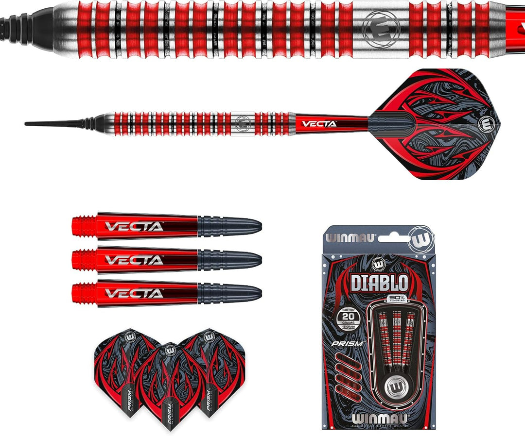 WINMAU Diablo Profi Softip Wolfram Dartpfeile mit Flüge und Stiele (Wellen) 20g Parallel, 20g Parall