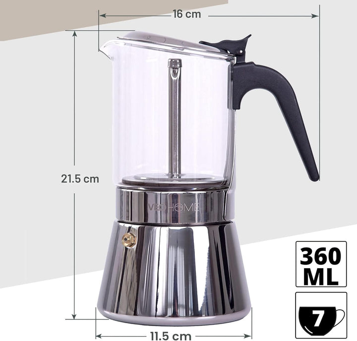 Espressokocher Klassisch italienische Perkolator-Mokakanne 360 ml - luxuriöses Kristallglas und rost