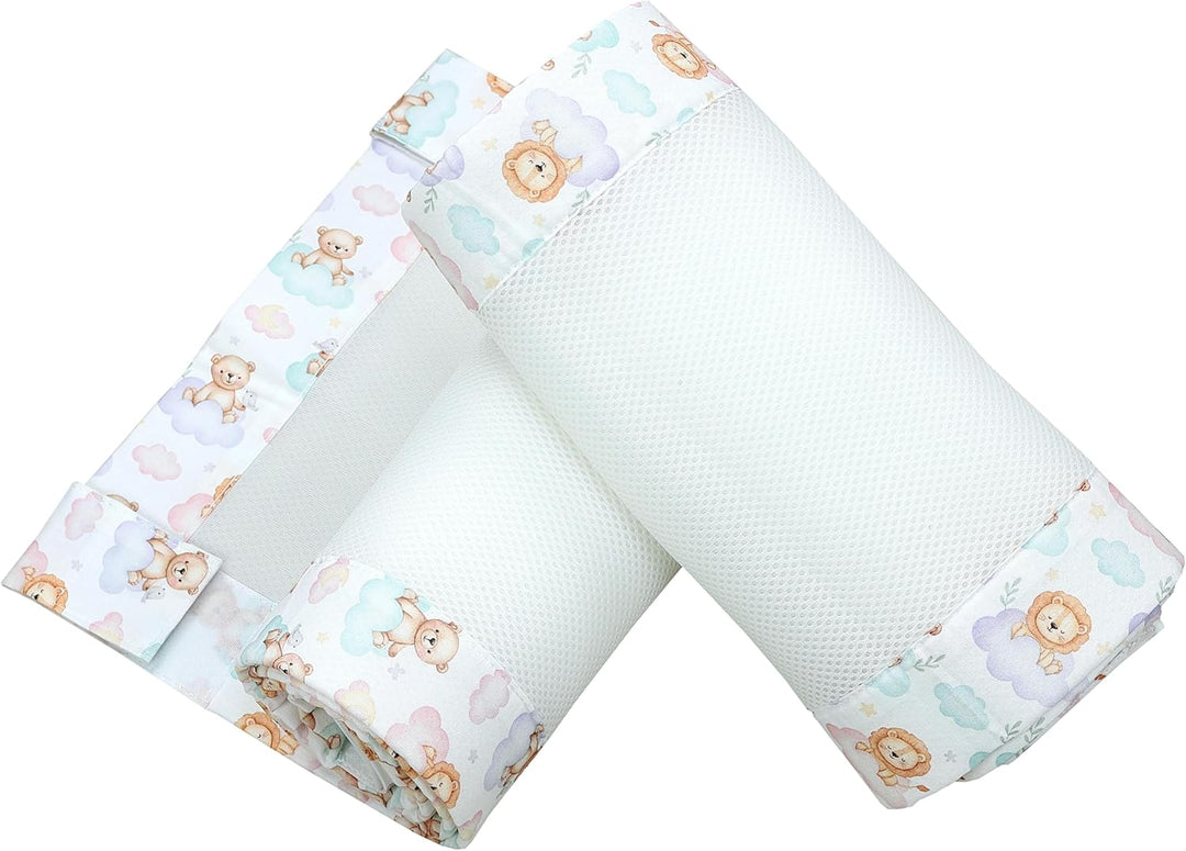 TupTam Gitterstäbe Schutz Netz Babybett Nestchen 3D Mesh 2 Pack, Farbe: Löwe und Bär, Grösse: ca. 12