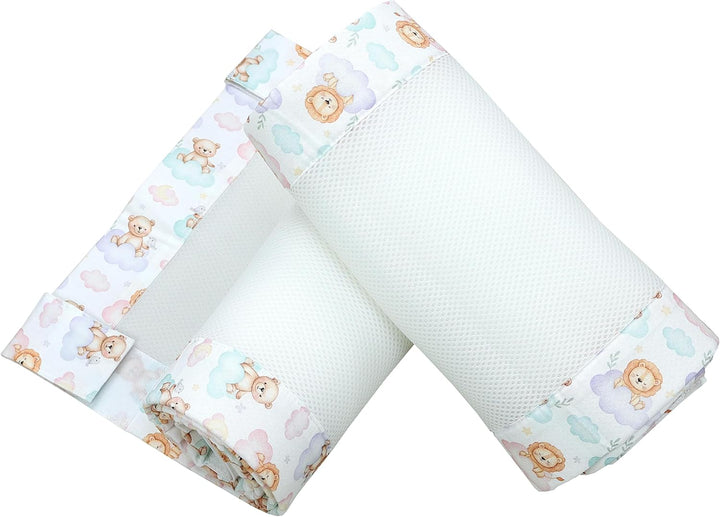 TupTam Gitterstäbe Schutz Netz Babybett Nestchen 3D Mesh 2 Pack, Farbe: Löwe und Bär, Grösse: ca. 12