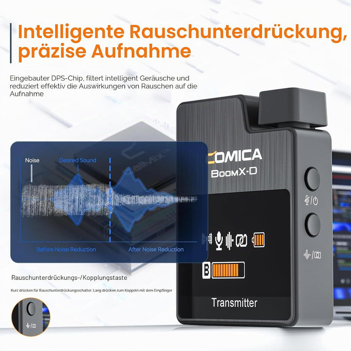 COMICA Kabelloses Lavalier-Mikrofon, BoomX-D2 2,4 G, kabelloses Mikrofonsystem, kompakt, Lav-Mikrofo