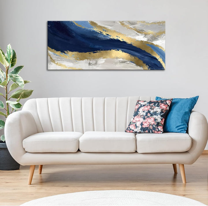 Mit Rahmen Grosses Leinwandbilder Bilder, Abstrakt Blaues Goldenes Marmor bild auf leinwand Wandkuns