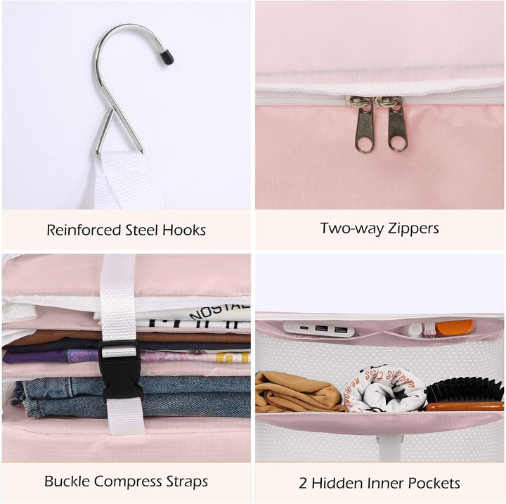 Surblue Kleiderschrank-Organizer zum Aufhängen 3 Ebenen faltbar, waschbarer Oxford-Stoff mit 2 Haken