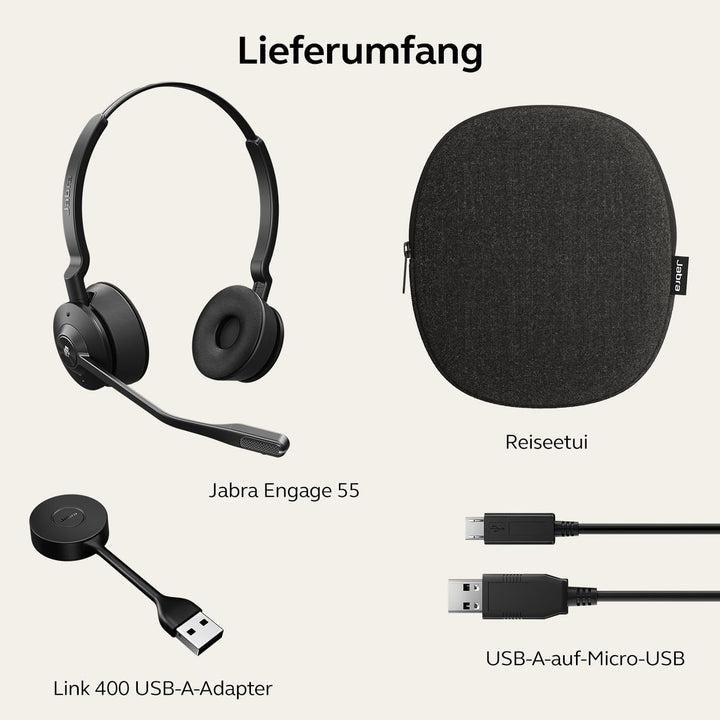 Jabra Engage 55 Schnurloses Stereo-Headset mit Link 400 USB-A DECT-Adapter - Mikrofon mit Geräuschun
