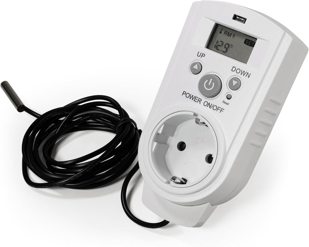 McPower Steckdosen Thermostat | TCU-540 | Klimaregelung 5-30°C, 3.680W 230V/16A inkl. Backup-Akku Di