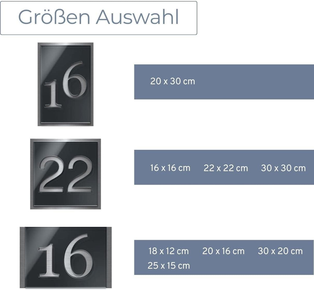 Premium Designer Hausnummer aus Edelstahl | viele Farben: Anthrazit - Grau - Schwarz - Weiss - Rot |