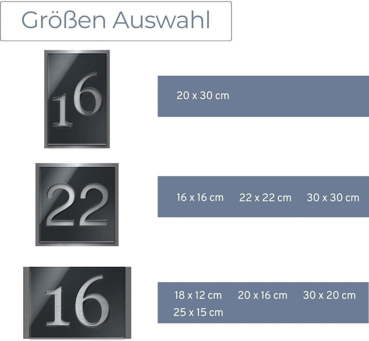 Premium Designer Hausnummer aus Edelstahl | viele Farben: Anthrazit - Grau - Schwarz - Weiss - Rot |