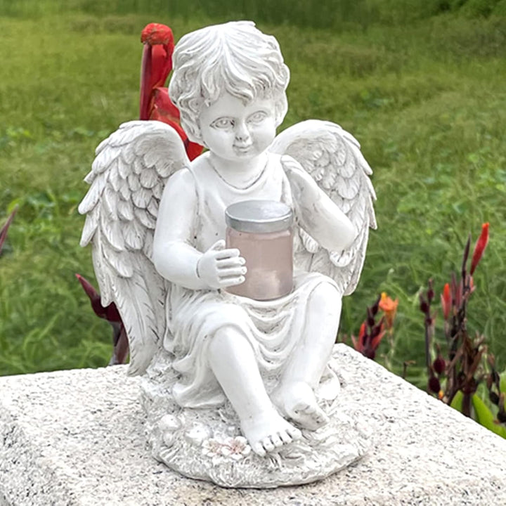 Tuzsocr Engel Gartenfiguren Solar Grablichter für draussen，wetterfest grabschmuck für Friedhof Outdo