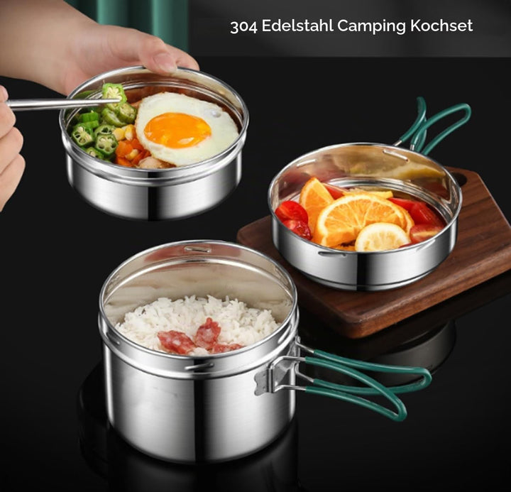 Camping Kochgeschirr Mess Kit, Edelstahl Camping Kochset, Backpacking Kochen Set Backpacking Ausrüst