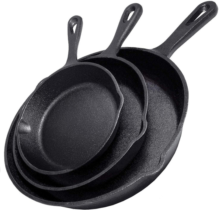 Gusseisen-Pfannen-Set, 3-teilig, strapazierfähig, professionelle Restaurant-Kochqualität, vorgebrann