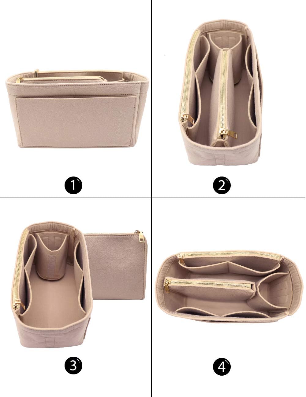 Organisatorischer Tascheineinsatz aus Filz mit Reissverschluss, passend für Speedy-Neverfull-Tasche,