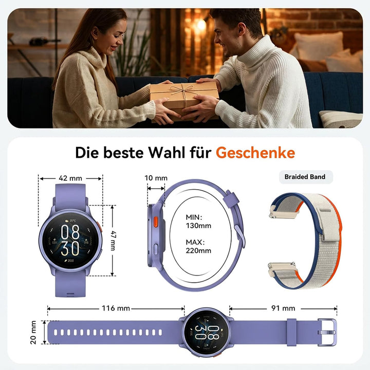 Smartwatch Damen Rund, 1.27" Smart Watch mit Telefonfunktion/Whatsapp,Uhren Damen mit Pulsuhr Schlaf