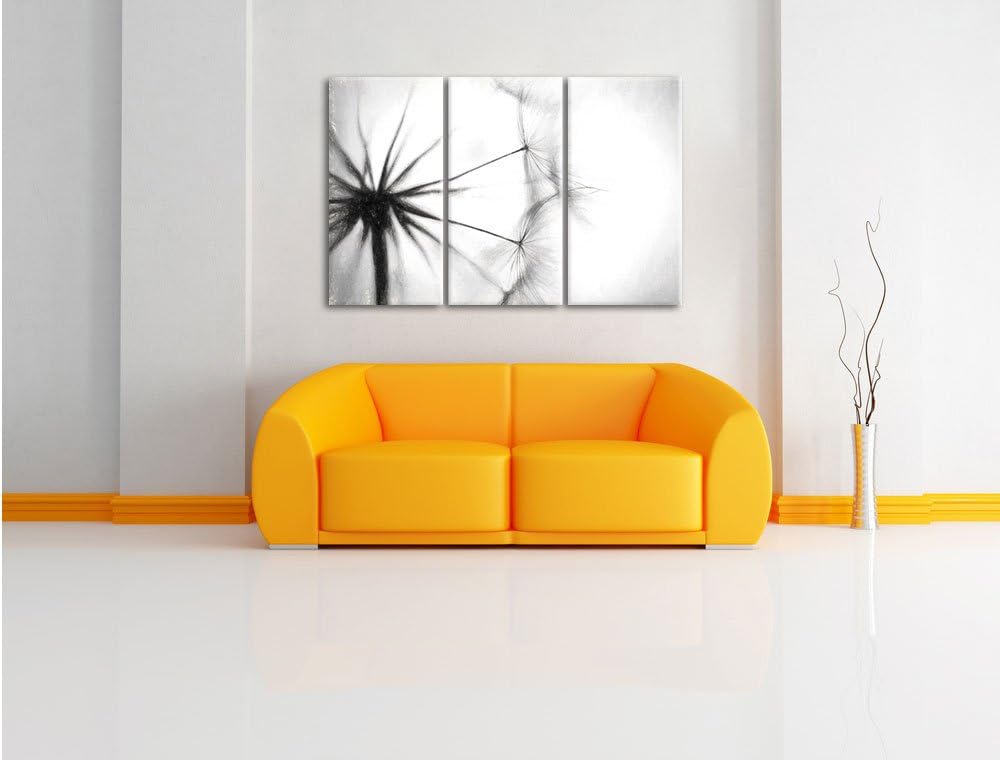 Pixxprint Pusteblumen Kohle Effekt 3-Teiler Leinwandbild 120x80 Bild auf Leinwand