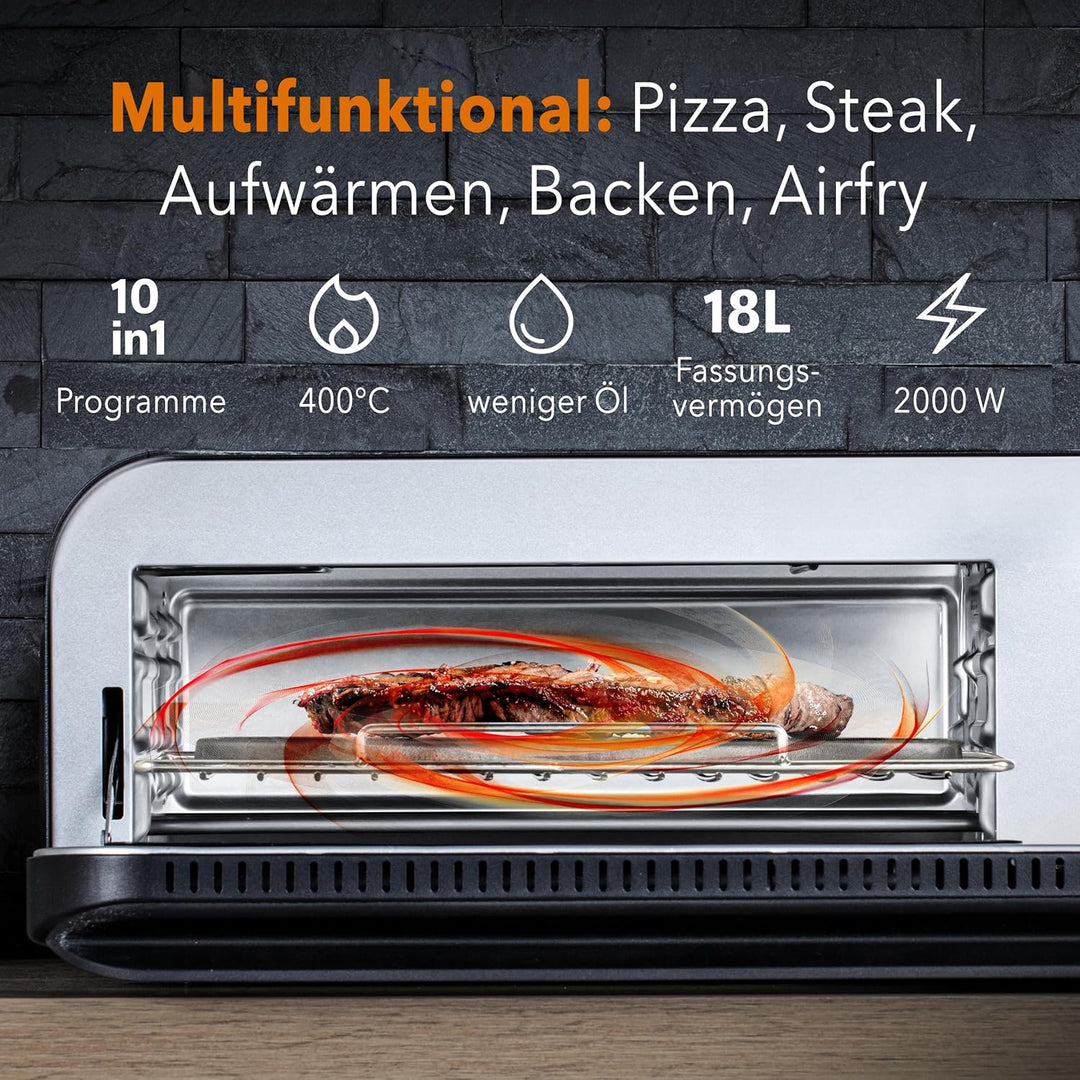 BAUMFELD PizzaAirfryer400 black - 12 in 1 Multifunktionsofen, Pizzaofen, 400 °C, tragbar, Grillen, P