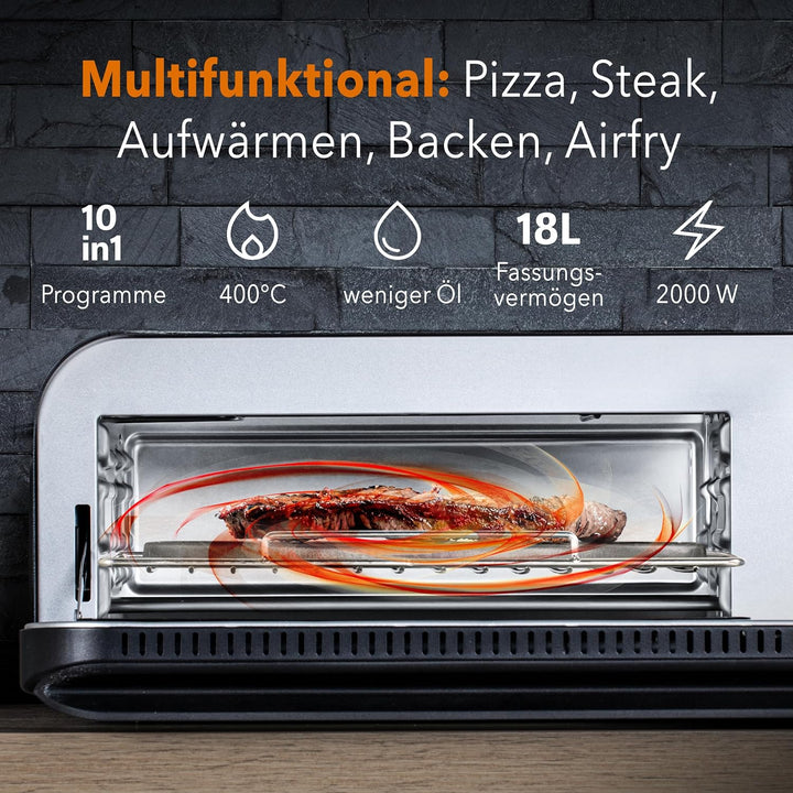 BAUMFELD PizzaAirfryer400 Pro - 12 in 1 Multifunktionsofen, Pizzaofen, 400 °C, tragbar, Grillen, Piz