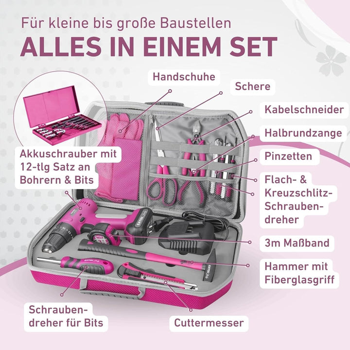 Extol Lady Akku Bohrschrauber Set 27-tlg. I 12V Li-Ion Frauen Akku-Schrauber Pink mit Schlagfunktion