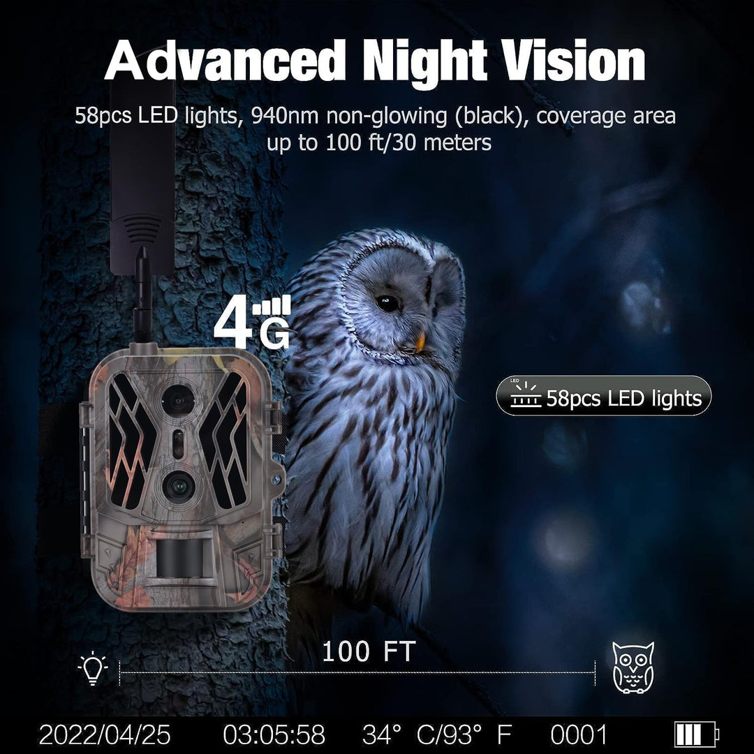 RecorCam Wildkamera 4G 36MP 4K Video,Lithium 8000mAh,Wildtierkamera mit Nachtsicht Bewegungsmelder,9